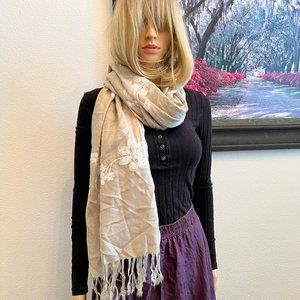 Flower embroidered scarf